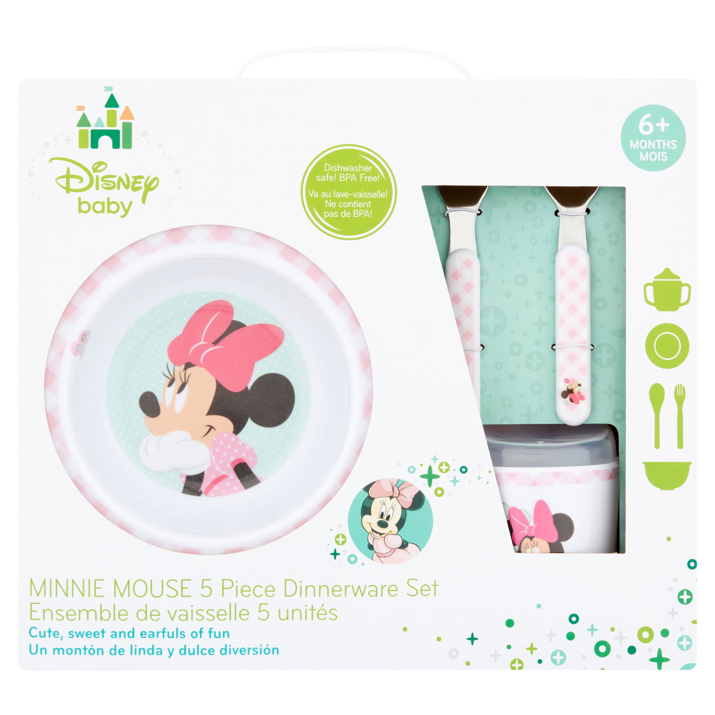 Disney Baby Kids Girls Pink 5 Piece Microwavable Dinner Set Minnie Mouse Baby 