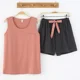 thumbnail image 2 of Conjunto de pijama de algodón para mujer, ropa de dormir de dos piezas, pantalones cortos estampados, top de color sólido, coreano, kawaii, para el hogar, 2 of 5