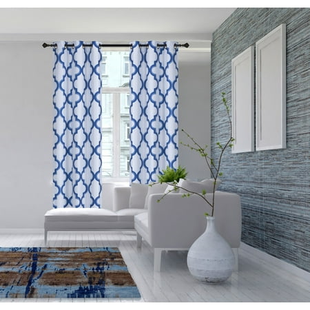Blue Grommet Curtain Panels 2-Piece 7LO Royal Blue Geometric Blackout Lined Grommet Window Curtain Set, Two (2) Printed Thermal Panels 37