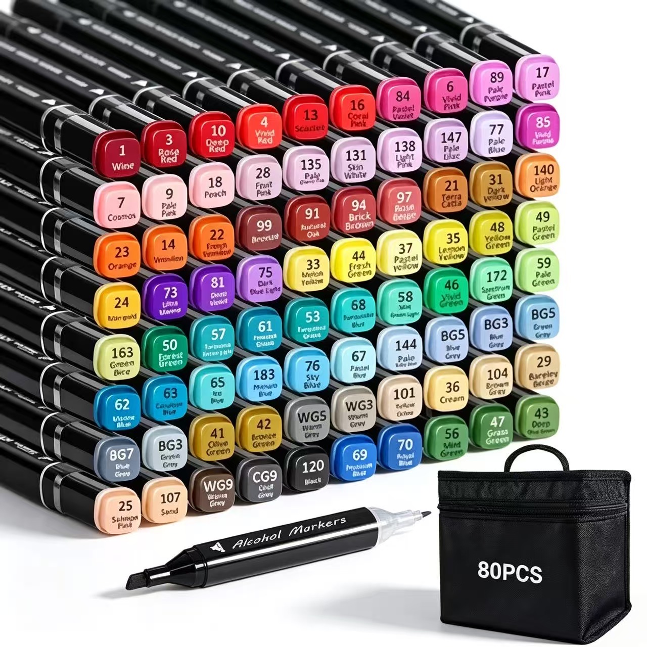 ANUNU Alcohol Markers, 80 Colors, Dual Brush Tip photo 1