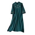 thumbnail image 2 of HOMBOM Womens Embroidered Dresses Maxi Cotton Linen Long Plus Size 3/4 Sleeve Vacation Shift Dress for Ladies Crew Neck, 2 of 9