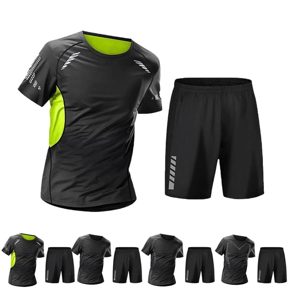 Men's 2 Piece Summer Outfits Sets Crew Neck Short Sleeve Shirts Elastic Waisted Shorts Men Solid Color Lightweight Outdoor Sport Running Training T-Shirts Sets