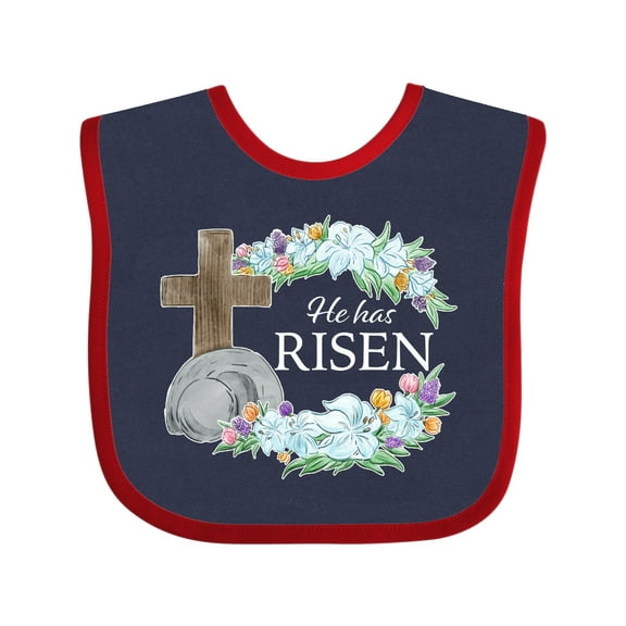 Inktastic Easter He Has Risen with Cross and Flowers Boys or Girls Baby Bib