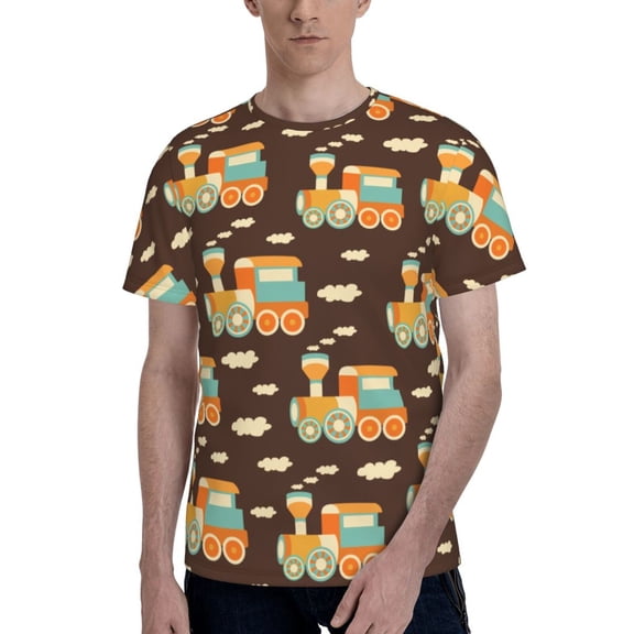 Men's 3D T-Shirt Casual Short Sleeve Funny Tee Tops, Train Fun