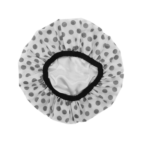 1 Pc Women Durable Dots Shower Cap for Bathroom Vacation Hotel Travel Gray Satin EVA
