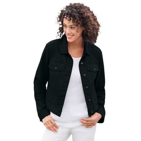 Woman Within Women's Plus Size Stretch Denim Jacket Color: Black Size: 32