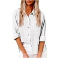 thumbnail image 3 of Eryao Womens Button Down Shirt Cotton Linen Long Sleeve V Neck Shirts Casual Dressy Work Blouse Tops Solid Color Loose Fit Tops with Pocket,White,XL, 3 of 9