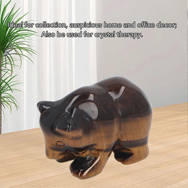 1.5in Crystal Bear Decor Handicraft Delicate Bear Statue Animal Figurine for Tables Desks Entryway Yellow Tiger S Eye