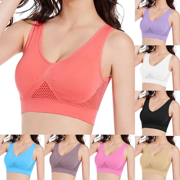 PMVFHDE Sports Bras For Women Plus Size Wireless Breathable Comfortable Yoga Gym Daily Bra