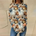 thumbnail image 3 of Long Sleeve Shirts for Women Fashion Floral Print Long Blouses Casual Round Neck Loose Shirt Drop Shoulder Tunic Tops Spring Summer Pullover Top Style 05 3XL, 3 of 5