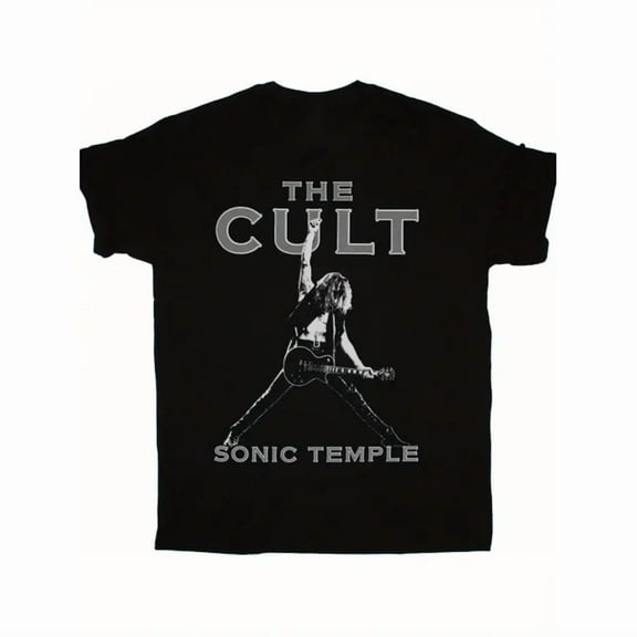 100% cotton tshirts men tee Men's The Cult Band Sonic Temple Graphic T-Shirt - Slim Fit Bohemian Style Rock Tee with Bold Guitarist Print, Black & White Design, All-Season Comfort