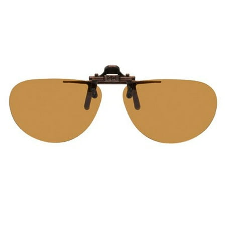 Polarized Clip-on Flip-up Plastic Sunglasses - Small Oval - 52mm Wide X 37mm High (117mm Wide) - Polarized Brown Lenses