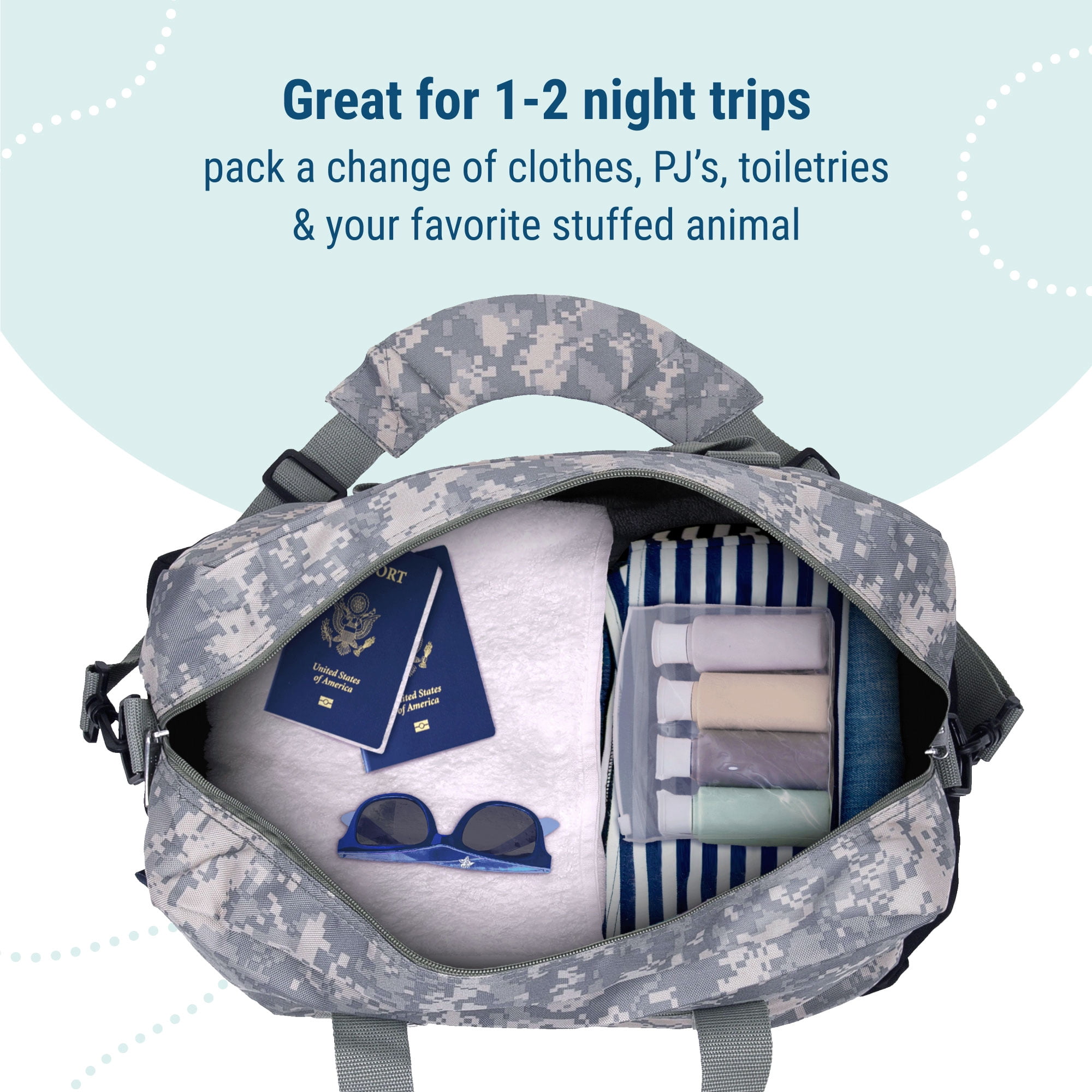 Wildkin Kids Overnighter Duffel Bag for Boys & Girls, Features Two Carrying Handles and Removable Padded Shoulder Strap, BPA & Phthalate Free (Digital Camo Green)