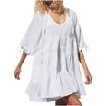 thumbnail image 1 of Robe d'Été pour Femmes Sexy Mode Femmes Été Bandage Décontracté Solide Col en V Manches Courtes Mini Robe Courte Robe d'Été pour Femmes Mini Robe pour Femmes Sexy Robe Courte Sexy pour Femmes Sexy, 1 of 6