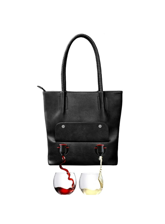 Tuscany Double Pour Vegan Leather Tote (Onyx) - Fashionable Purse With Hidden
