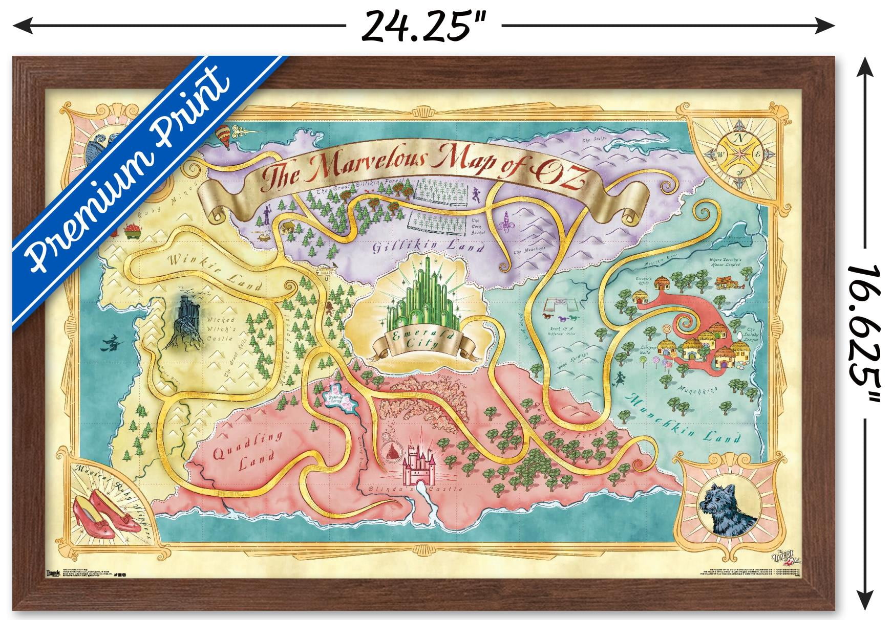 The Wizard Of Oz - Map Wall Poster, 14.725" x 22.375", Framed