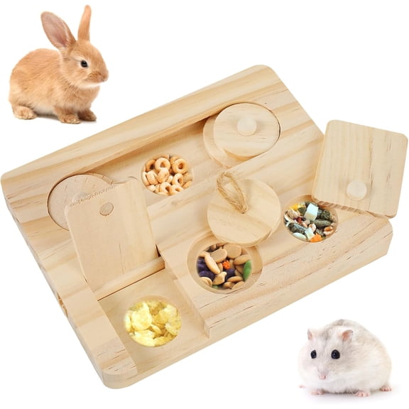 Guinea Pig Foraging Toys, Guinea Pig Enrichment Toys Wooden Interactive Bunny Puzzle Toys, Small Animals Hide Treats Dispenser for Hamster, Rabbits, Bunny, Chinchillas