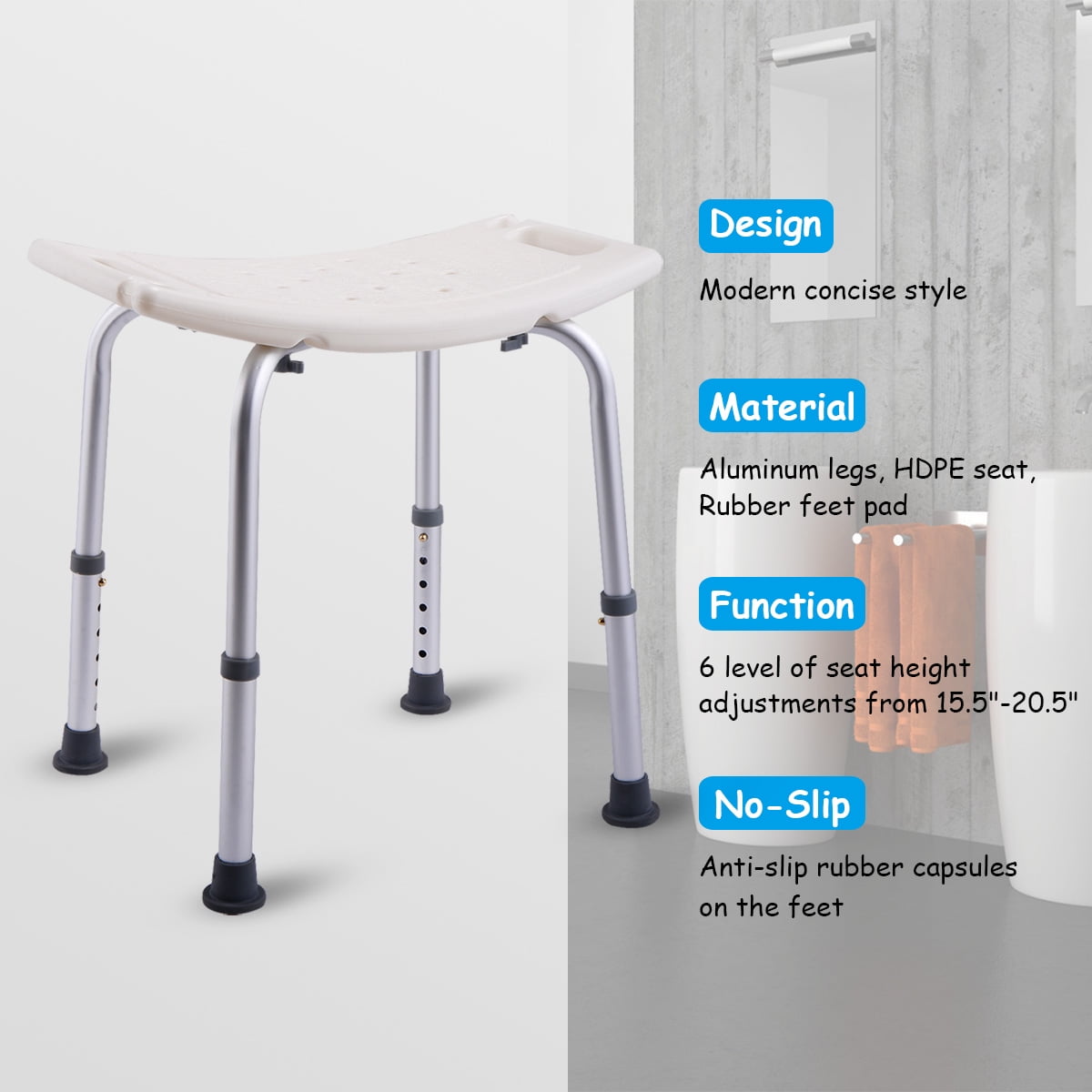 Costway 6 Height Adjustable Bath Shower Chair Medical Seat Stool Bath
