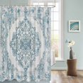 thumbnail image 3 of Fabric Shower Curtain, Vintage Abstract Ethnic Style N Flowers Blue Shower Curtains with 12 Hooks Waterproof Machine Washable Bath Curtains for Bathroom, 54 x 78in, 3 of 6