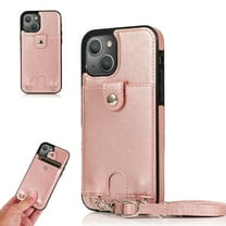 Crossbody Phone Case for iPhone 13 Mini(5.4") 2021, Allytech PU Leather Back Card Holder Detachable Lanyard Adjustable Strap Drop Protection Purse Slim Bag Case for iPhone 13 Mini 2021, Rosegold