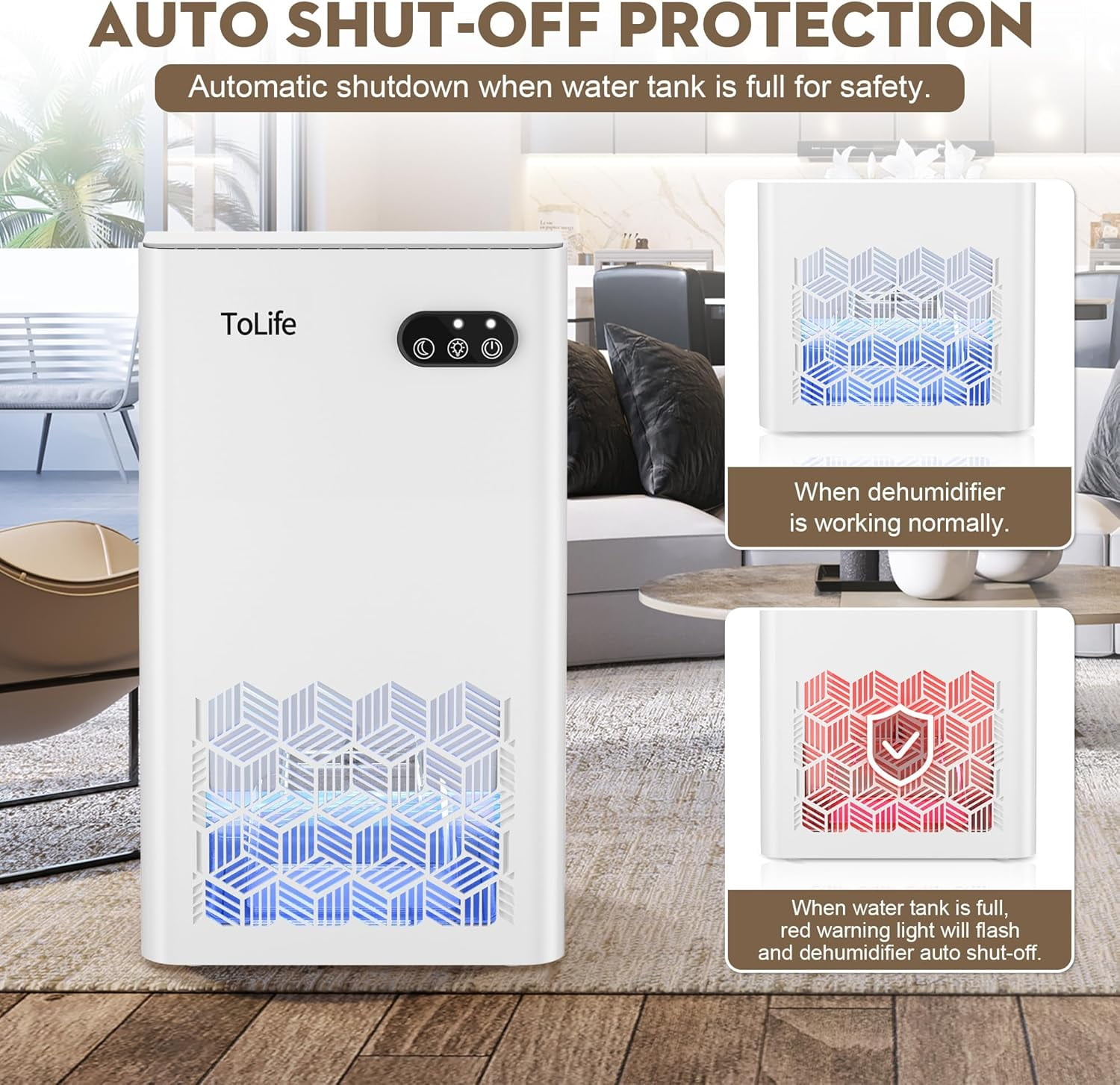 Dehumidifier for Home, 1000 sq.ft Basement Bedroom Bathroom with 95 OZ , Auto Shut Off, 7 LED Lights