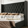 thumbnail image 4 of Merluxy Queen Bed Frame Upholstered Bed Wingback Headboard Velvet Tufted Diamond Button/No Box Spring Needed/Easy Assembly/Black, 4 of 8