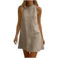 thumbnail image 2 of Ayolanni Crew Neck Summer Dresses for Women Solid Sleeveless Casual Midi Tank Dress Vacation Soft Above Knee Cotton Linen Beach Sundress Yellow L, 2 of 9