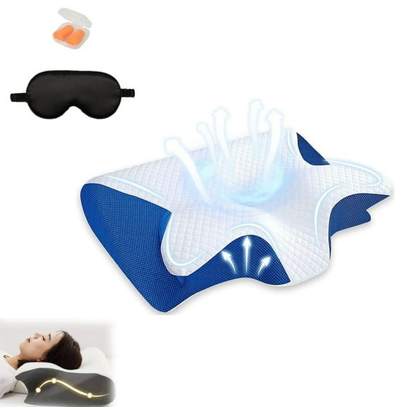 2026 New Sleep Apnea Pillow, Ergonomic Contour Support Pillows, 2 in 1 Neck Support Pillow for Sleeping, Breathable Comfortable, for Side & Back Sleepers(Blue)