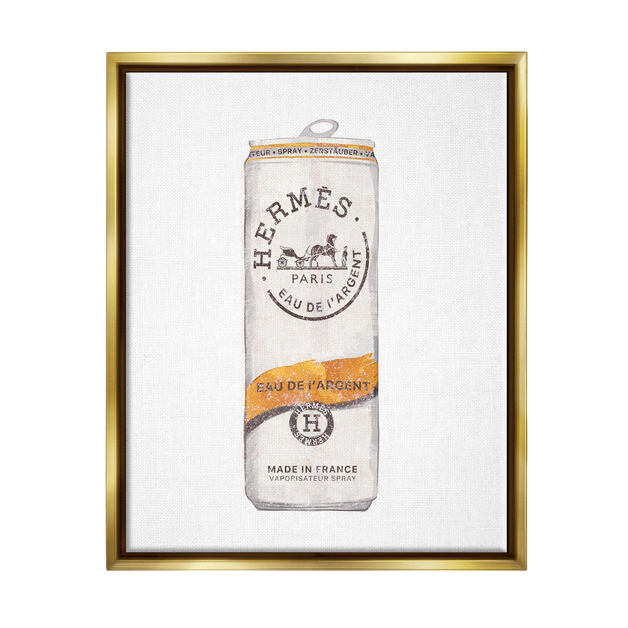 Stupell Industries Fashion Designer Style Glam Beverage Can Illustration Metallic Gold Framed Floating Canvas Wall Art, 24x30, by Ziwei Li
