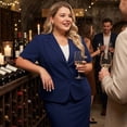 thumbnail image 3 of Agnes Orinda Women's Plus Size 2 Piece Short Sleeve Blazer with Pencil Skirt Office Business Suit Set with Button 3X Navy Blue, 3 of 8