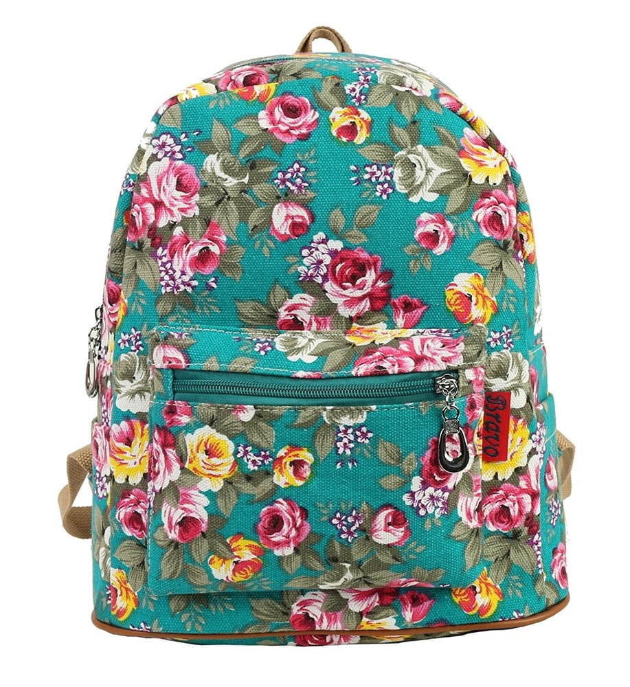 Ladies Floral Rose Style Retro Backpack Rucksack Girls School Shoulder Hand Bag