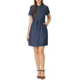 thumbnail image 1 of INSPIRE CHIC Robe d'Été Décontractée pour Femme à Boutons devant, Manches Courtes, G Bleu Moyen, 1 of 7