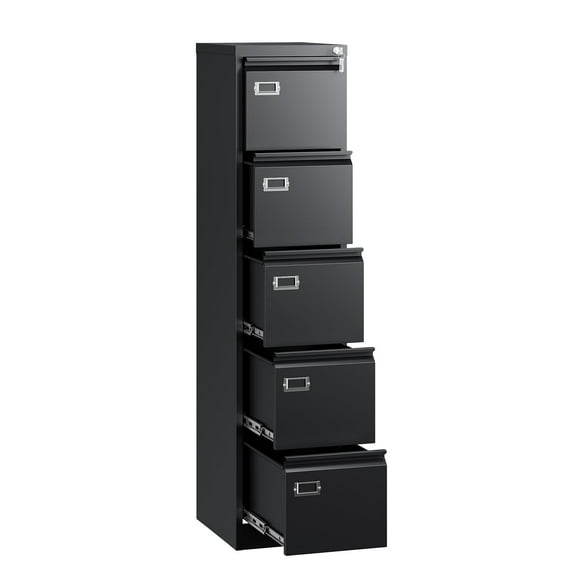 Fesbos 5 Drawer File Cabinet with Lock, Filing Cabinets for Home Office,18" Deep Vertical Metal Black Office File Storage Cabinet Organizer for Letter/Legal / A4