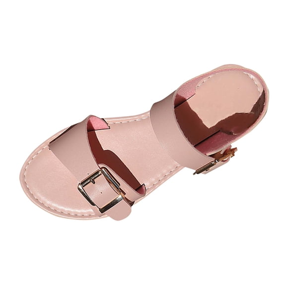 WRKEKC Womens Sandals Round Toe Solid Color Buckle Strap Flat Casual Slides Spring Summer Shoes for Women