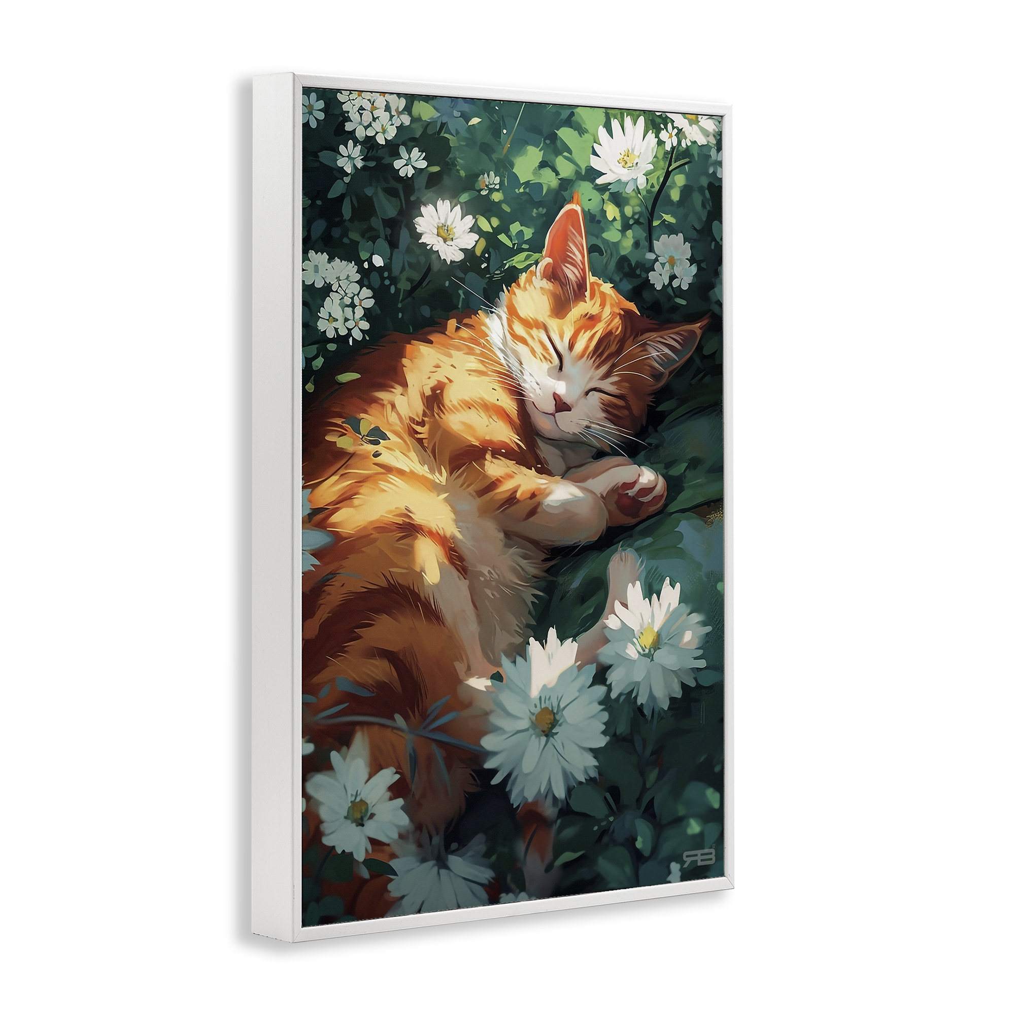 Stupell Industries Cat Sleeping in Meadow Animals & Insects Painting White Framed Art Print Wall Art, 16 x 24