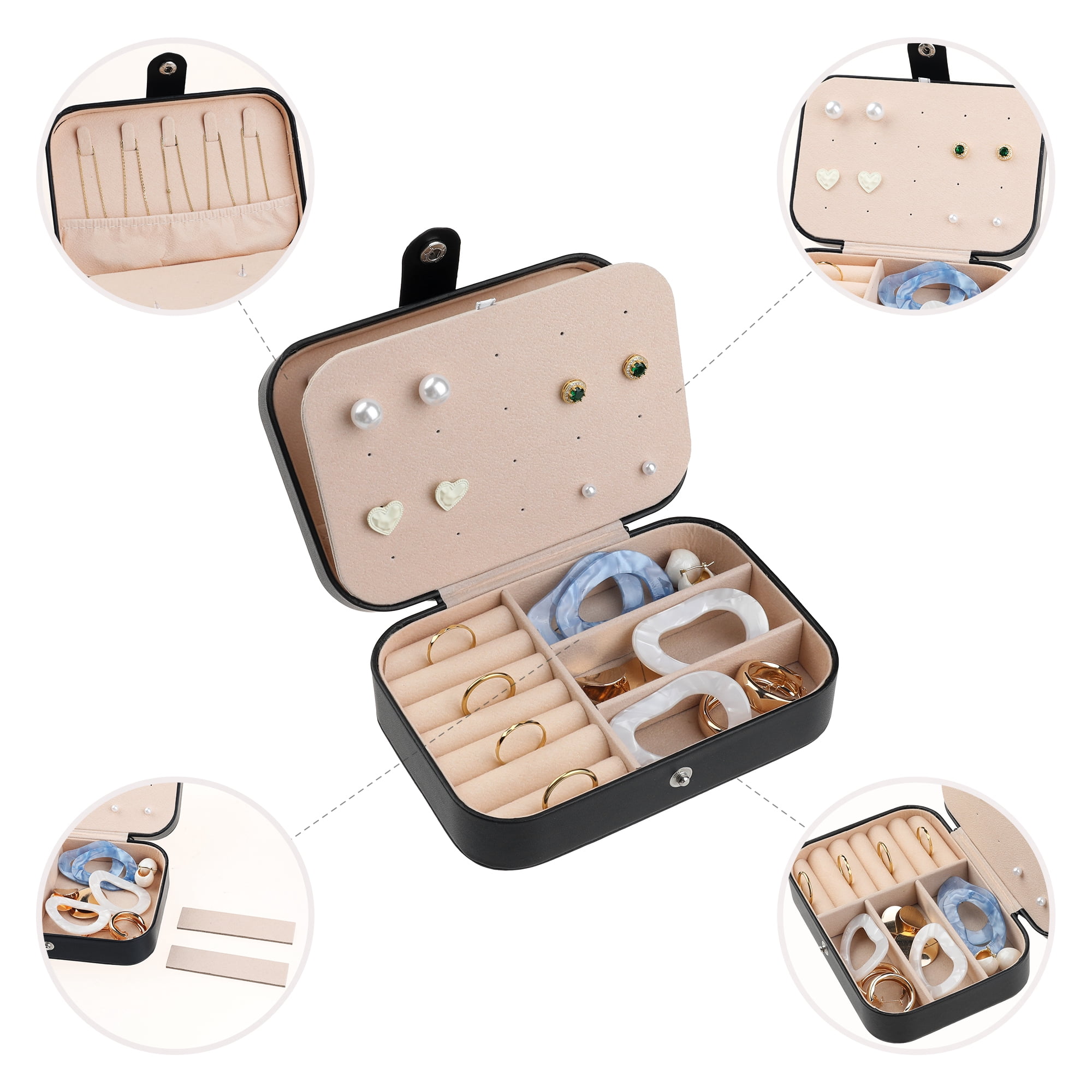 Travel Jewelry Box for Women Gifts Portable PU Leather Organizer for Earring Necklace Black