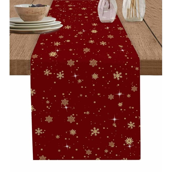 Ldtrchee Red Christmas Table Runner 72 Inches, Yellow Snowflake Xmas Bed Runner Dresser Scarves Tabletop for Indoor Outdoor Parties/Ceremony/Banquet, 13" x 72"
