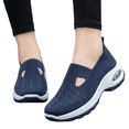 thumbnail image 4 of pwidon Slip On Sneakers for Women, Breathable Knit Air Cushion Wedge Walking Shoes Non Slip Lightweight Casual Mary Jane Shoes for All Day Comfort Blue 40, 4 of 5