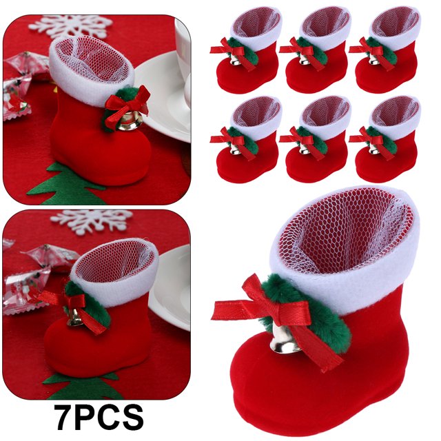 7 Uds Navideña Botas Papá Noel Regalo para Fiesta en Casa Roja
