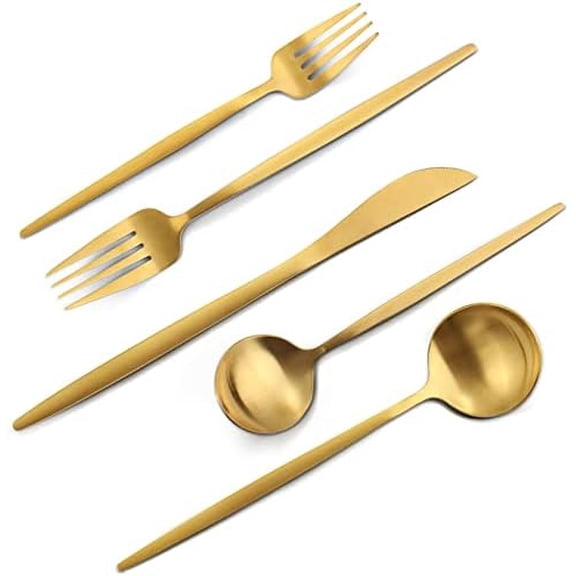 Matte Gold Silverware Set, 20-Piece Stainless Steel Flatware Set, Satin Finish tableware Cutlery Set, Service for 4, Home and Restaurant, Dishwasher Safe