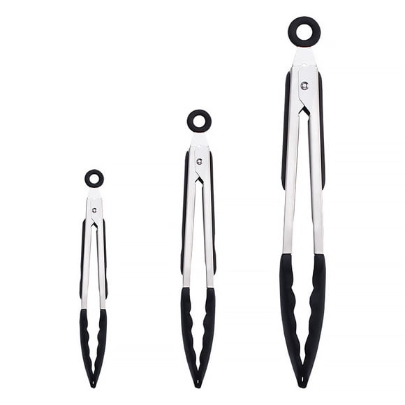 Pinzas para Cocina Wosthever de Silicona y Acero Inoxidable Negro 7 Pulgadas