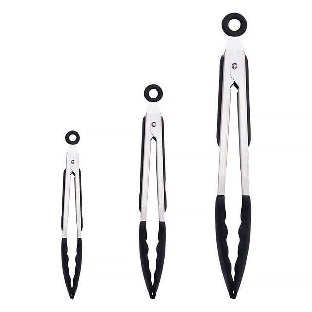 Pinzas de Cocina Cateissary Utensilios de Cocina para Ensaladas y Barbacoa 7 Pulgadas Negro