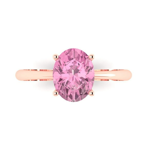 Solitaire Engagement Ring for Women - 2ct Simulated Pink Diamond in 18K Rose Gold Promise Ring