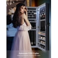 thumbnail image 2 of 6 LEDs Mirror Jewelry Cabinet, Large Capacity Lockable Jewelry Armoire Organizer, Door or Wall Mounted Mirror with Jewelry Storage, Christmas Gifts,Grey, 2 of 16