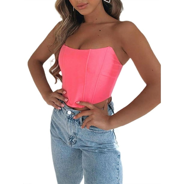 Txlixc Mujeres Sexy Bustiers Color sólido fuera del hombro Crop Tank Top Push Up Corsés sin tirantes Txlixc Sexy