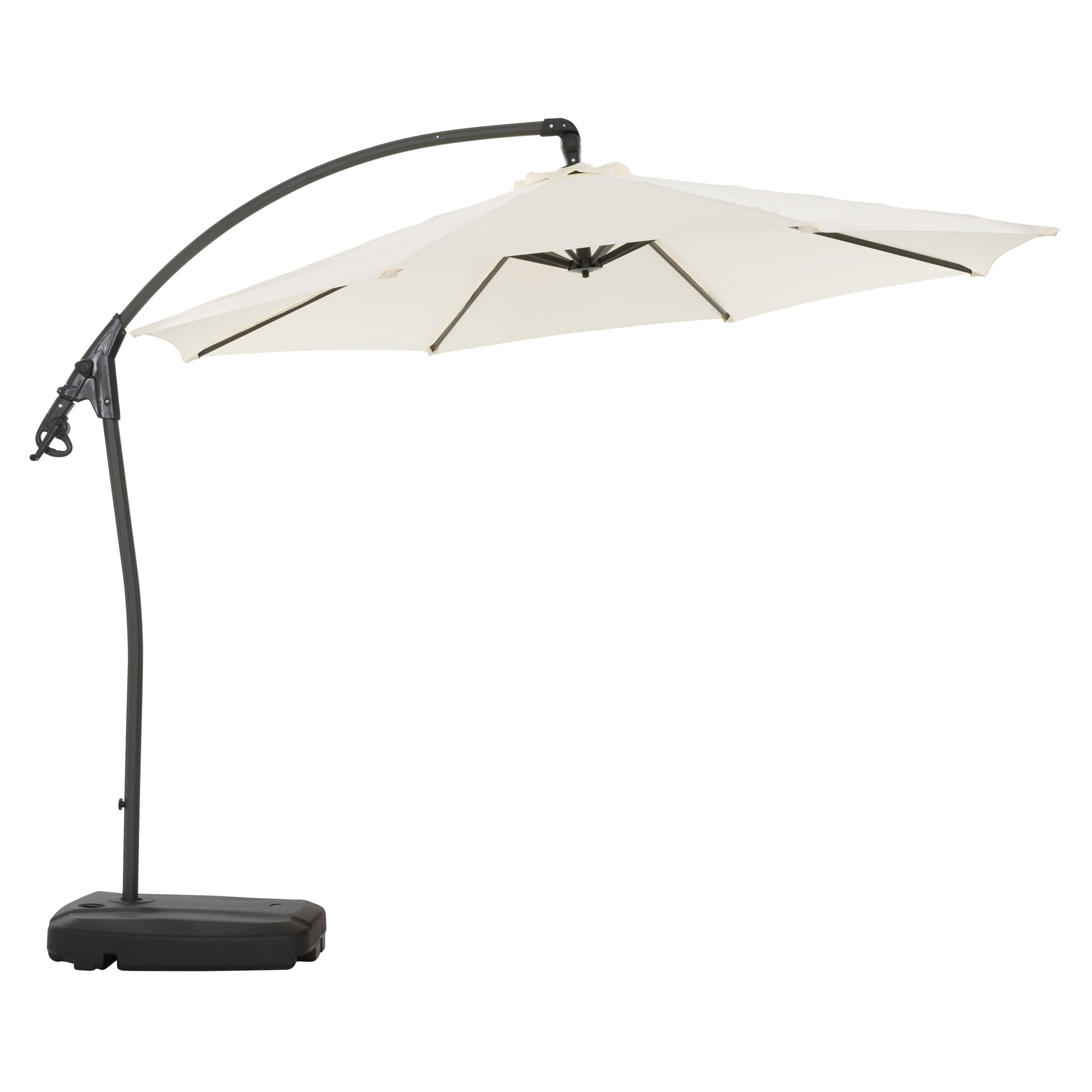 corliving offset patio umbrella warm white CorLiving 9.5 Ft Cantilever Patio Umbrella - White Canopy & Aluminum Frame