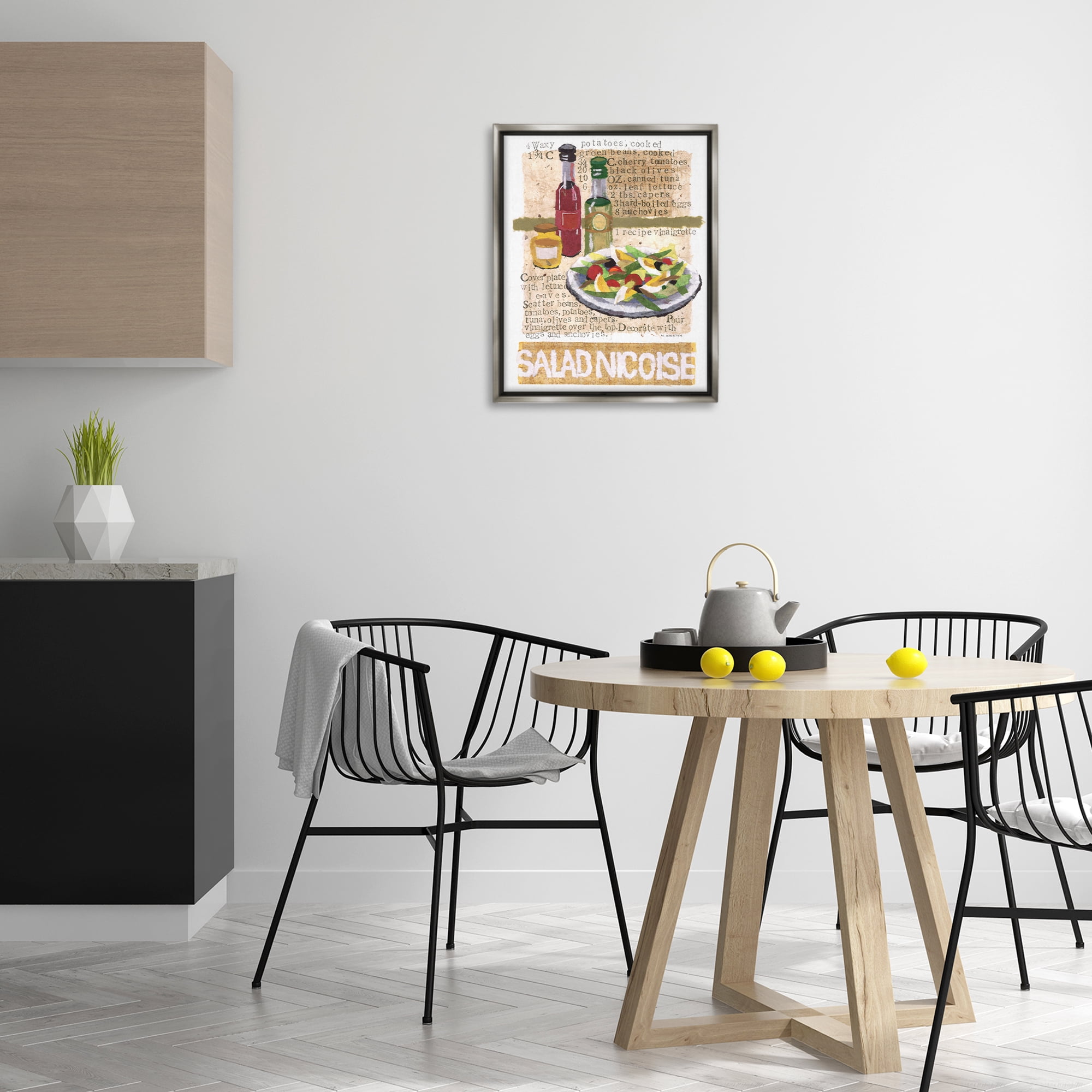 Stupell Industries Salad Nicoise Recipe Food & Beverage Painting Gray Floater Framed Art Print Wall Art, 17 x 21
