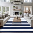 thumbnail image 4 of Navy Blue Striped Large Area Rugs for Bedroom Living Room, Soft Non Slip Carpet Bedside Rug, Modern Farmhouse Blue White Stripes Rectangular Floor Cover Kitchen Accent Rug 6'x9' for Office, 4 of 9