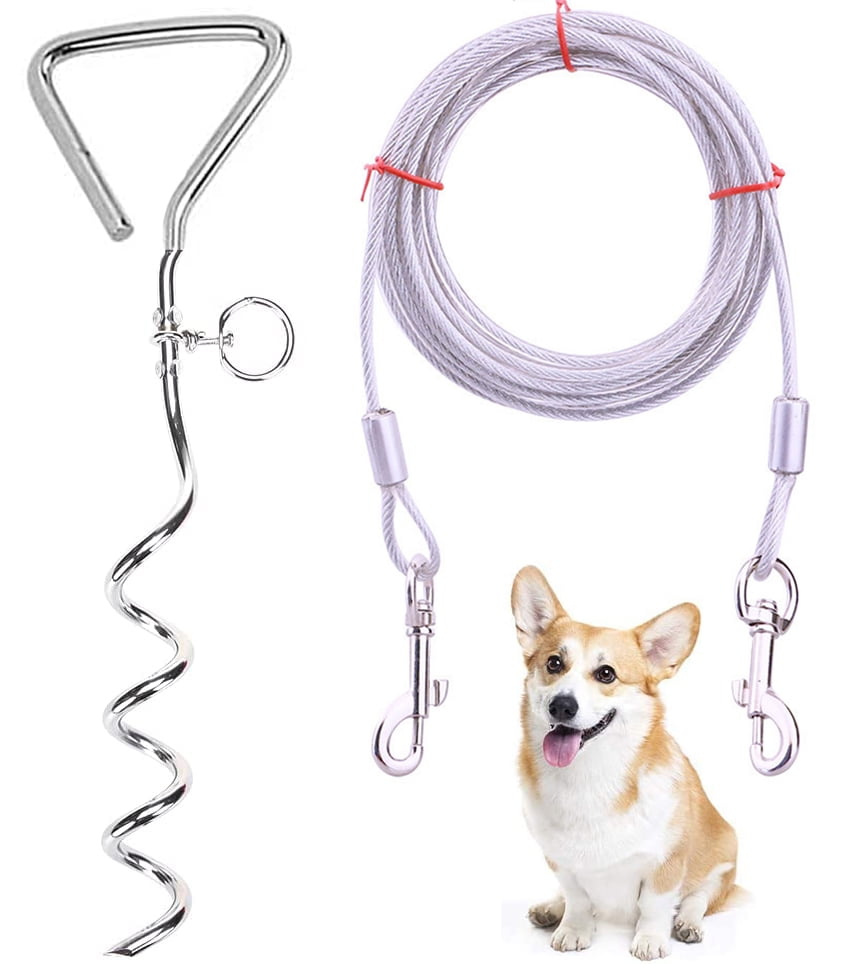 50 ft, Silver Dog Tie Out Cable 20ft 30ft Tie Out Cable for Dogs with Durable Spring for Outdoor Yard and Camping No Tangle Rust Proof Training Dog Leash for Medium to Large Dogs Up to 125 Lbs 