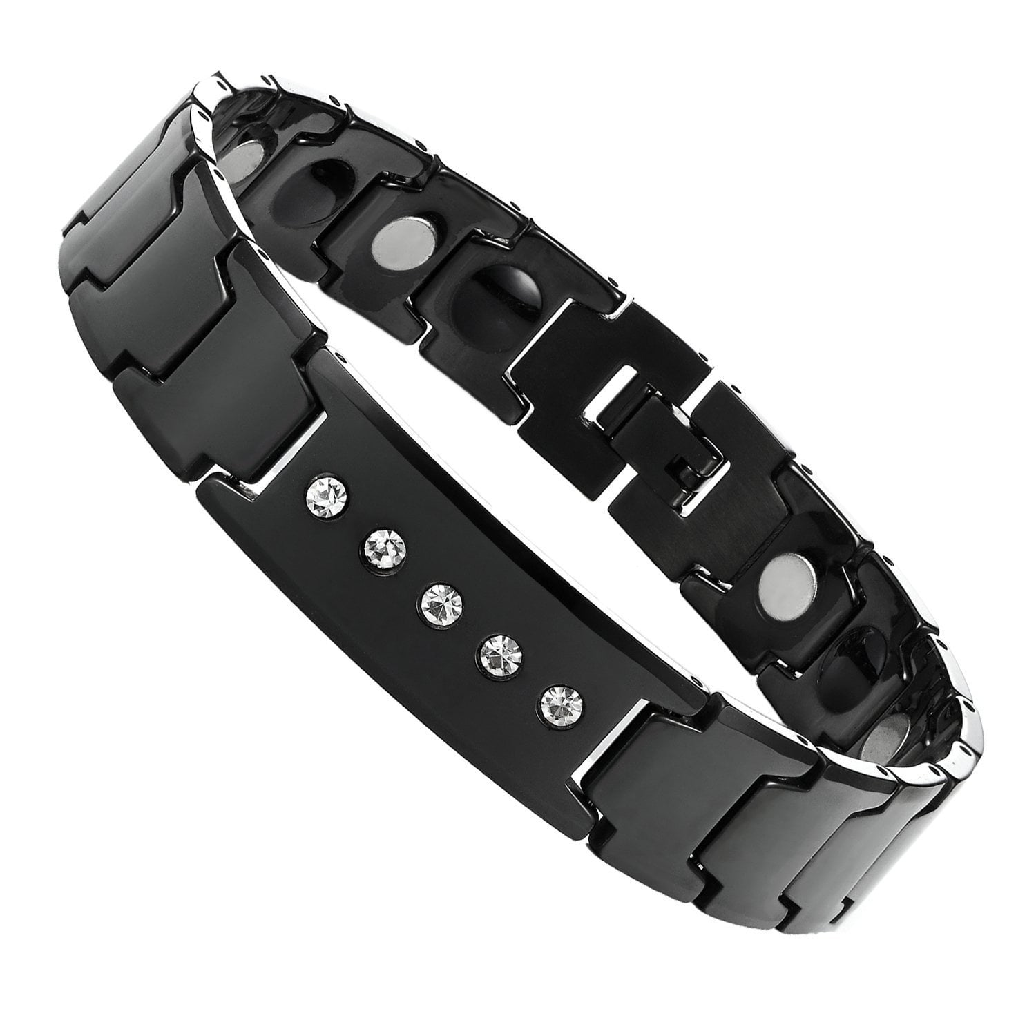 Elegant Black Solid Tungsten Link Bracelet with Magnet and 5  display picture 3